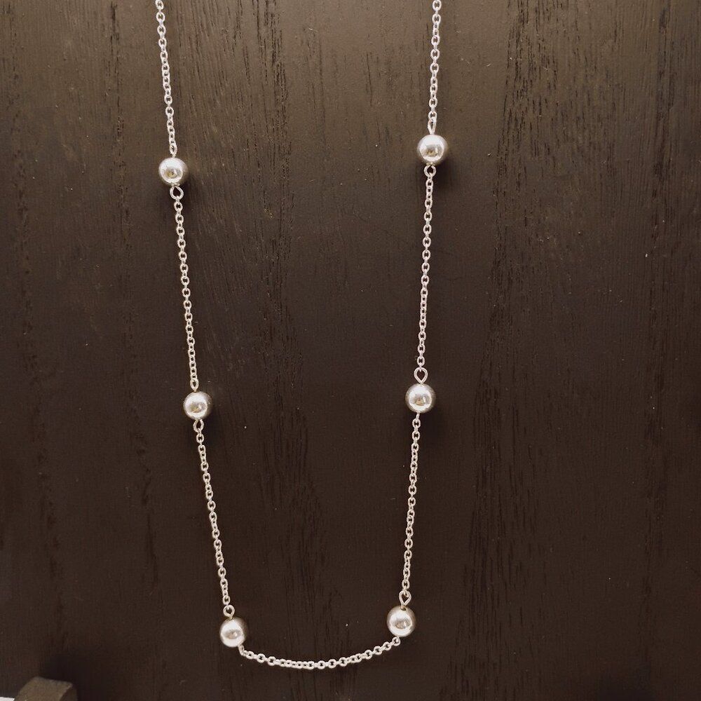 Chaps 34-36 inch Silver Tone Beaded Chain Necklace Long Layering Jewelry